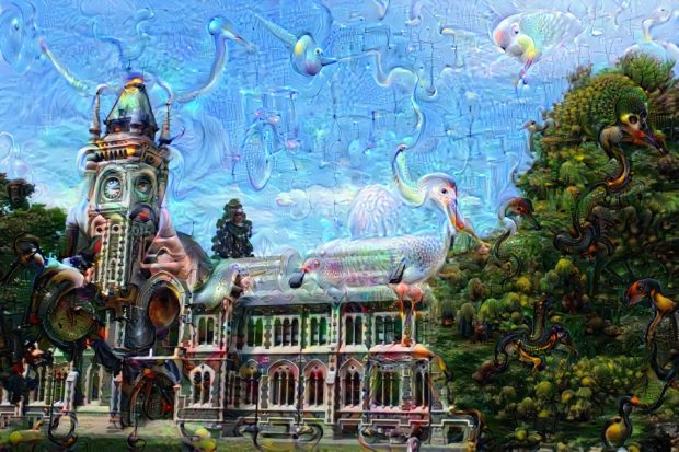 Image of the Otago University Clocktower processed and filtered by the Google's Deep Dream software